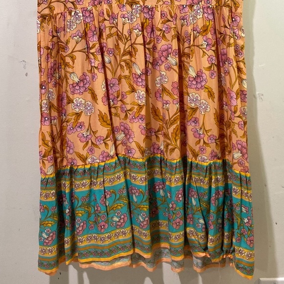 BTFBM Women's Extra Small Orange Floral Short Sleeve Midi Dress - Picture 9 of 14